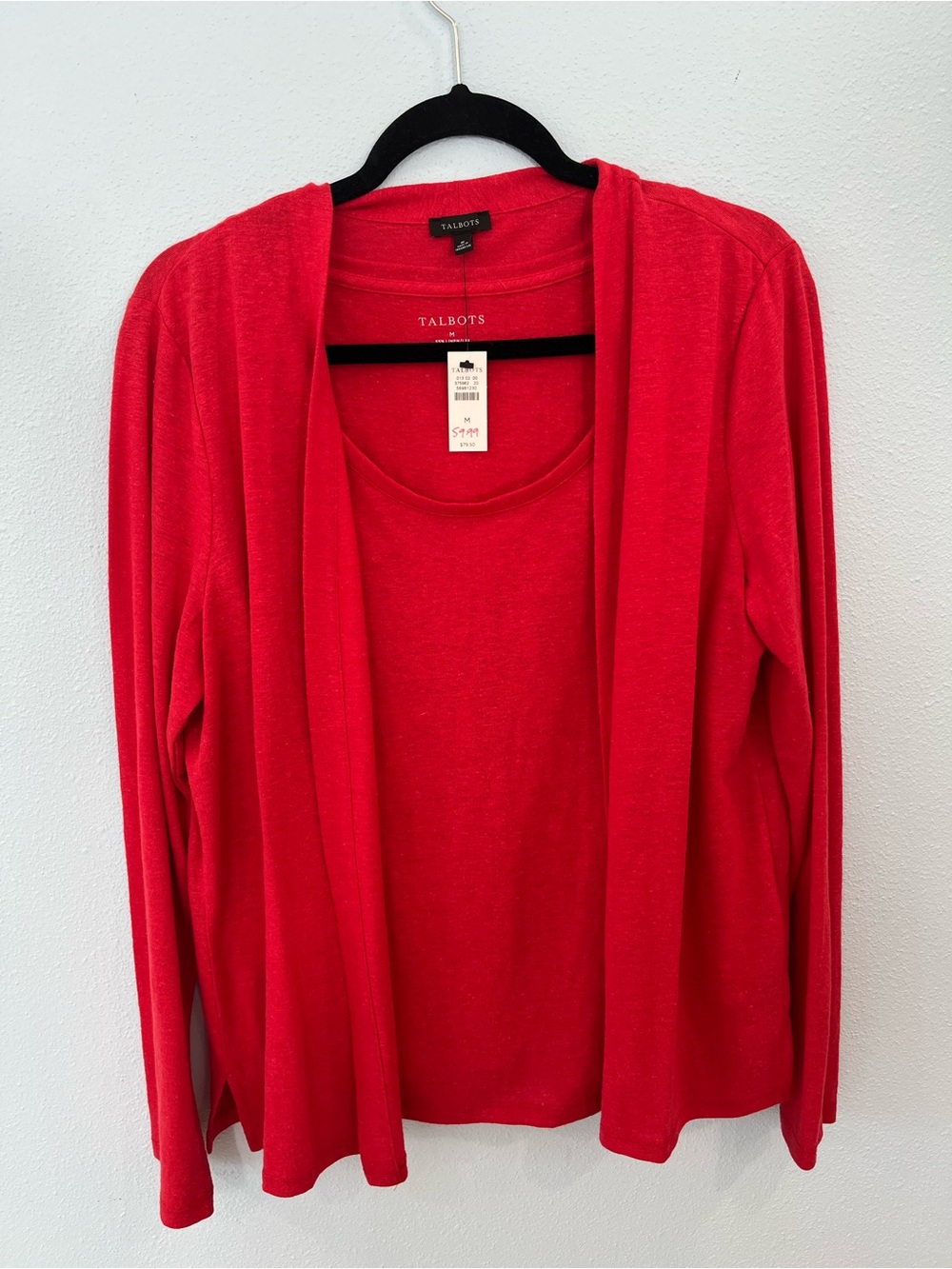 Talbots Red Two-Piece Open-Front Cardigan and Tank